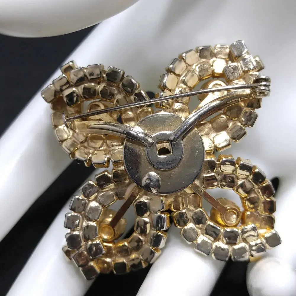 Rhinestones Aurora Borealis Flower Brooch, Gold Plated, 1960s Vintage Jewelry